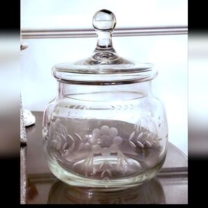 Vintage Etched Crystal bowl with top display Decorative Centerpiece